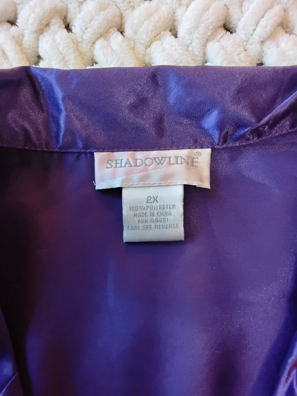 Shadowline Elegant Purple Satin Button Front Chest Pocket Sleep Shirt Size 2X